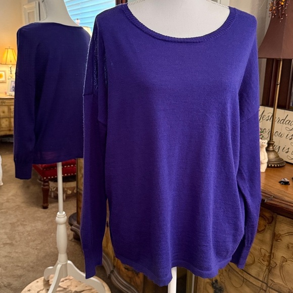 Eileen Fisher Rich Purple/Blue 100% Merino Wool Knit Top - Picture 1 of 10